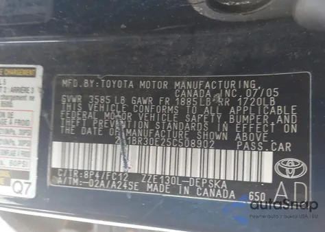 2005 Toyota Corolla S из США, поврежденный, VIN 2T1BR30E25C508902